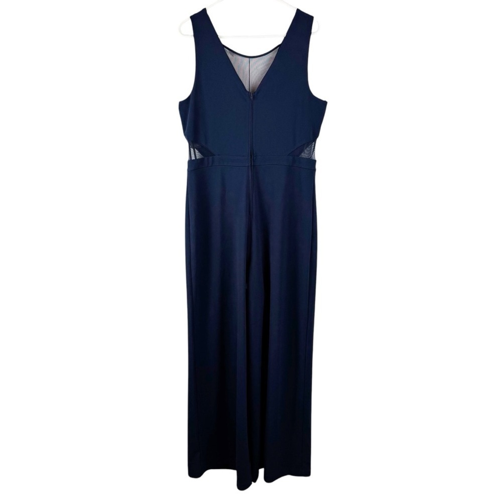 IZ Byer Navy Illusion Sides V Neck Wide Leg Scuba Crepe Jumpsuit Size XXL - Picture 6 of 13